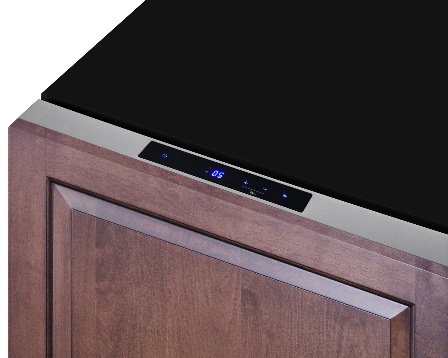 24 in. wide ADA compliant 2-drawer frost-free freezer for indoor or outdoor residential or commercial use, with panel-ready stainless steel drawer fronts, black cabinet, and digital controls